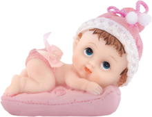 Vacker Flickbaby Liggande på Rosa Kudde - 9 cm Tårttopp