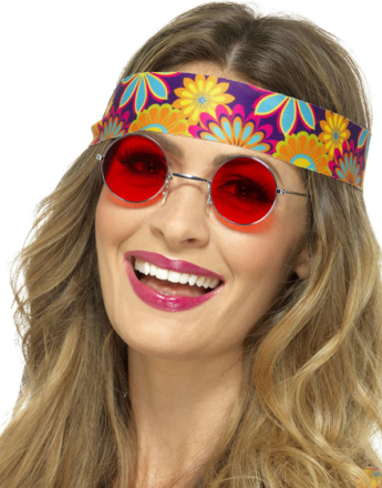 Runde Lennon/Hippiebriller med Rødt Glass