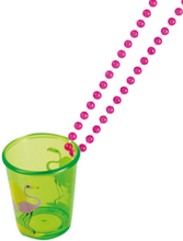 Grønt Shotglass med Flamingo og Rosa Perlekjede