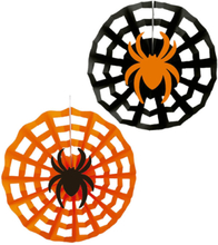 3 stk Orange och Svarta Pappsnurror med Spindlar