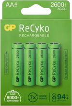 Uppladdningsbart batteri GP ReCyko AA / LR6 med 2600 mAh - 4-pack