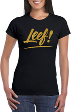 Leef goud tekst t-shirt zwart dames - Glitter en Glamour goud party kleding shirt