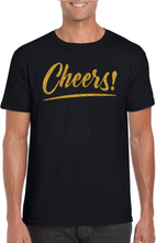 Cheers goud tekst t-shirt zwart heren - Oud en Nieuw / Glitter en Glamour goud party kleding shirt
