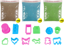 Speelzand/magisch zand set 450 gram 3 kleuren met 12 zandvormen