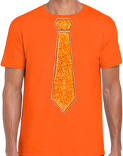 Verkleed t-shirt voor heren - stropdas glitter oranje - oranje - carnaval - foute party