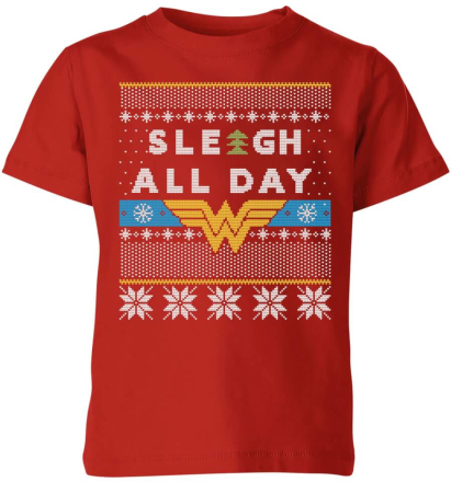 Wonder Woman 'Sleigh All Day Kids' Christmas T-Shirt - Red - 9-10 Years - Red