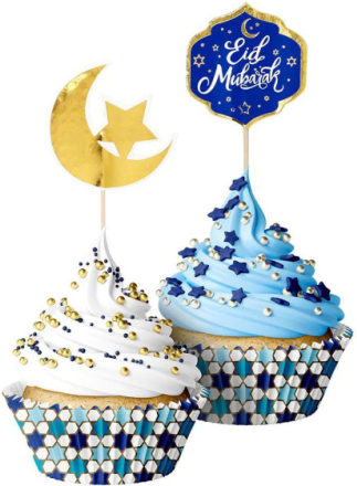 20 stk Cupcakeformer med 20 stk Kaketoppere - Eid Mubarak