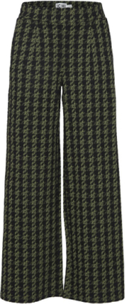 Ihkate Houndstooth Wide Pa Bottoms Trousers Wide Leg Green ICHI