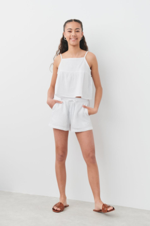 Gina Tricot - Y gauze singlet - young-tops - White - 134/140 - Female