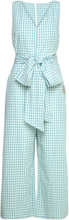 Vichy V-Neck Sleeveless Overall Bottoms Jumpsuits Blue Bobo Choses