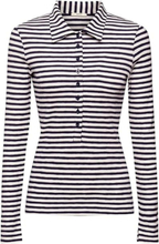 ESPRIT ECA Damen Polo-Shirt gestreiftes Polo-Hemd mit 8er-Knopfleiste 58020067 Weiß/Schwarz