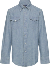 Cotton Chambray Western Shirt Tops Shirts Long-sleeved Shirts Blue Ralph Lauren Kids