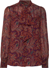 Paisley Georgette Tie-Neck Blouse Tops Blouses Long-sleeved Orange Lauren Ralph Lauren