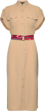 Belted Double-Faced Georgette Shirtdress Dresses Shirt Dresses Beige Lauren Ralph Lauren