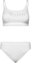 Juicy Diamante Bralette And High Leg Brief Sets Lingerie Bras & Tops Soft Bras Bralette White Juicy Couture