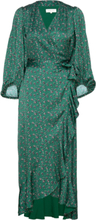 Blossom Printed Wrap Midi Dress Dresses Wrap Dresses Grønn By Malina*Betinget Tilbud