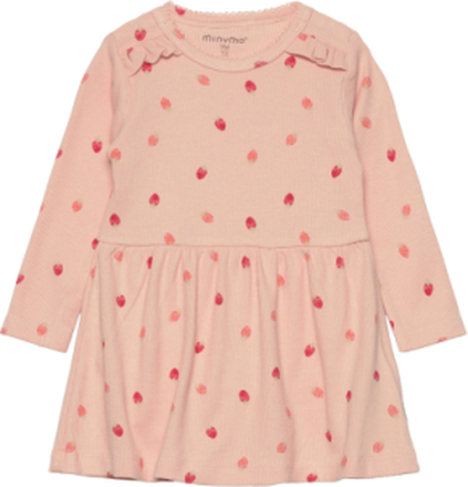 Dress Ls Aop Rib Dresses & Skirts Dresses Baby Dresses Long-sleeved Baby Dresses Pink Minymo