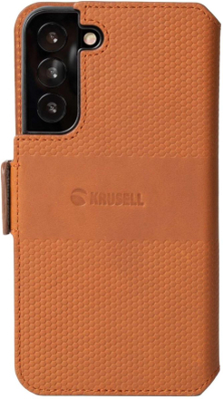 Krusell: Leather Phone Wallet Galaxy S22 Cognac