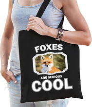 Katoenen tasje foxes are serious cool zwart - vossen/ vos cadeau tas