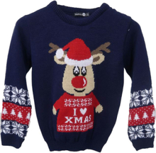 I Love X-Mas - Marinblå Stickad Jultröja för Barn