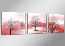 Schilderij - Abstracte Bomen Bergen, Roze, 150X50cm, 3luik