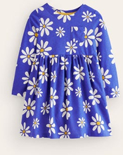 Lustiges Jerseykleid mit langen Ärmeln Mädchen Boden, Saphirblau Gänseblümchen