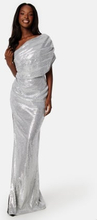 Elle Zeitoune Luna Sequin One Shoulder Dress Silver XS