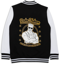 Duke Nukem Kicking Ass Since 1991 Embroidered Varsity Jacket - Black/White - S - Black/White