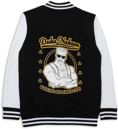 Duke Nukem Kicking Ass Since 1991 Embroidered Varsity Jacket - Black/White - L - Black/White