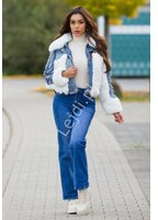 Jeansowe spodnie z wysoką talią, niebieskie spodnie bootcut 9338