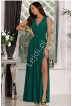 Ciemno zielona gładka sukienka wieczorowa, wyszczuplająca sukienka na wesele, Salma