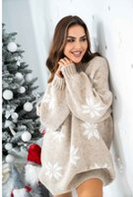 Dzianinowa beżowa sukienka Christmas Magic ze śnieżkami na zimę, Świeta, Mikołajki 6193