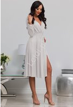 Biała brokatowa sukienka Plus Size z długim rękawem, wyszczuplająca sukienka Midi Salma