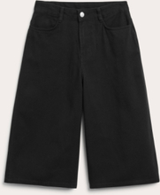 Cropped Twill Trousers - Black