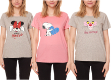 Disney Minnie Mouse Der rosarote Panter Snoopy Damen T-Shirt süßes Baumwoll-Shirt Freizeit-Shirt Urlaubs-Shirt Comic-Shirt Fan-Shirt Grau Pink Rosa