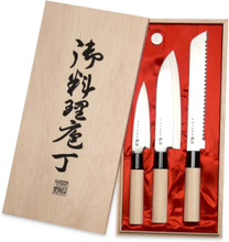 Satake Houcho Santoku, Petty And Bread Knife In Gift Box Home Kitchen Knives & Accessories Santoku Knives Beige Satake*Betinget Tilbud