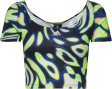 Vibrant Print Crop T-Shirt Crop Tops Short-sleeved Crop Tops Marineblå Adidas Sportswear*Betinget Tilbud
