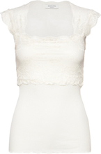 Silk T-Shirt W/ Lace Tops T-shirts & Tops Sleeveless White Rosemunde