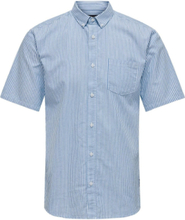 Onsremy Ss Reg Wash Stripe Oxford Shirt Tops Shirts Short-sleeved Blue ONLY & SONS