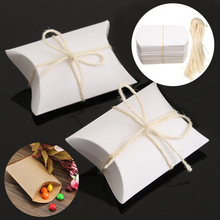 50Pcs White Pillow Favor Candy Boxes Kraft Paper Gift Box Wedding Party Birthday Gift Packing Bags