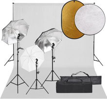 vidaXL Fotostudiosett med lyssett, bakgrunn og reflektor