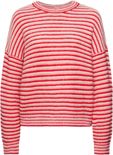 ESPRIT Damen Strick-Pullover Rundhals-Pullover gestreift 28225430 Rot/Weiß/Rosa