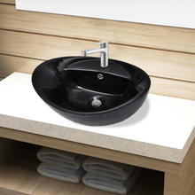 vidaXL Lavandino per bagno in Ceramica nera ovale con Foro di trabocco
