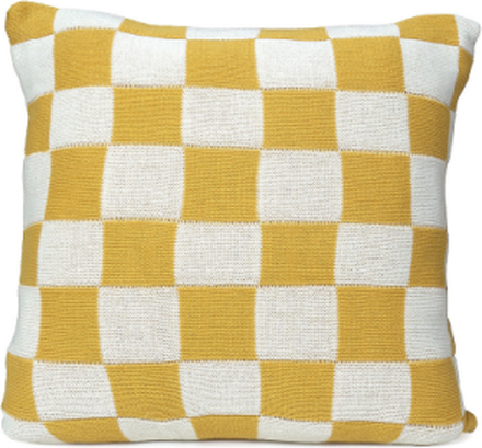 C/C 50X50 Knitted Check Yellow Home Textiles Cushions & Blankets Cushion Covers Yellow Ceannis