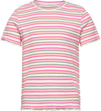 Lurex Striped Rib T-Shirt Tops T-Kortærmet Skjorte Pink Tom Tailor