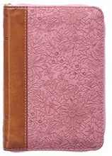 KJV Holy Bible, Mini Pocket Size, Faux Leather Red Letter Edition - Ribbon Marker, King James Version, Pink/Saddle Tan, Zipper Closure
