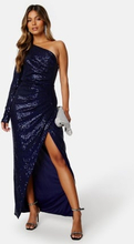 Elle Zeitoune Opal Sequin One Shoulder Dress Midnight Blue XS