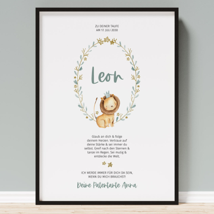 Personalisiertes Poster "Patenbrief Poster Lion No1" | Geschenk für Paten | besonderes Paten Geschenk, 30 x 40 cm