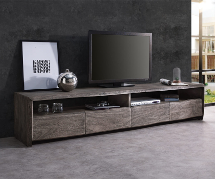 DELIFE TV-meubel Live-Edge 230 cm massief platina acacia 4 laden