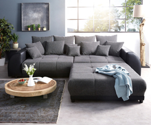 DELIFE Big-Sofa Violetta 310x135 cm zwart met hocker